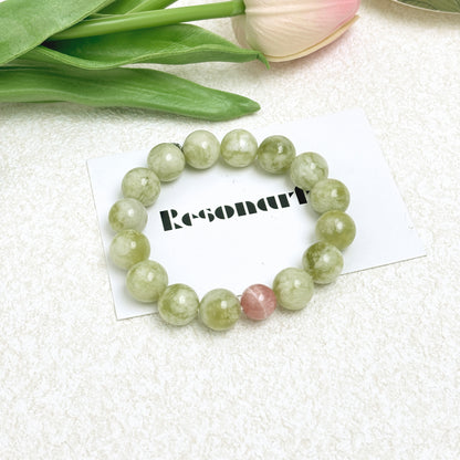 Emerald Sunset – Serpentine Jade & Rhodochrosite Bracelet
