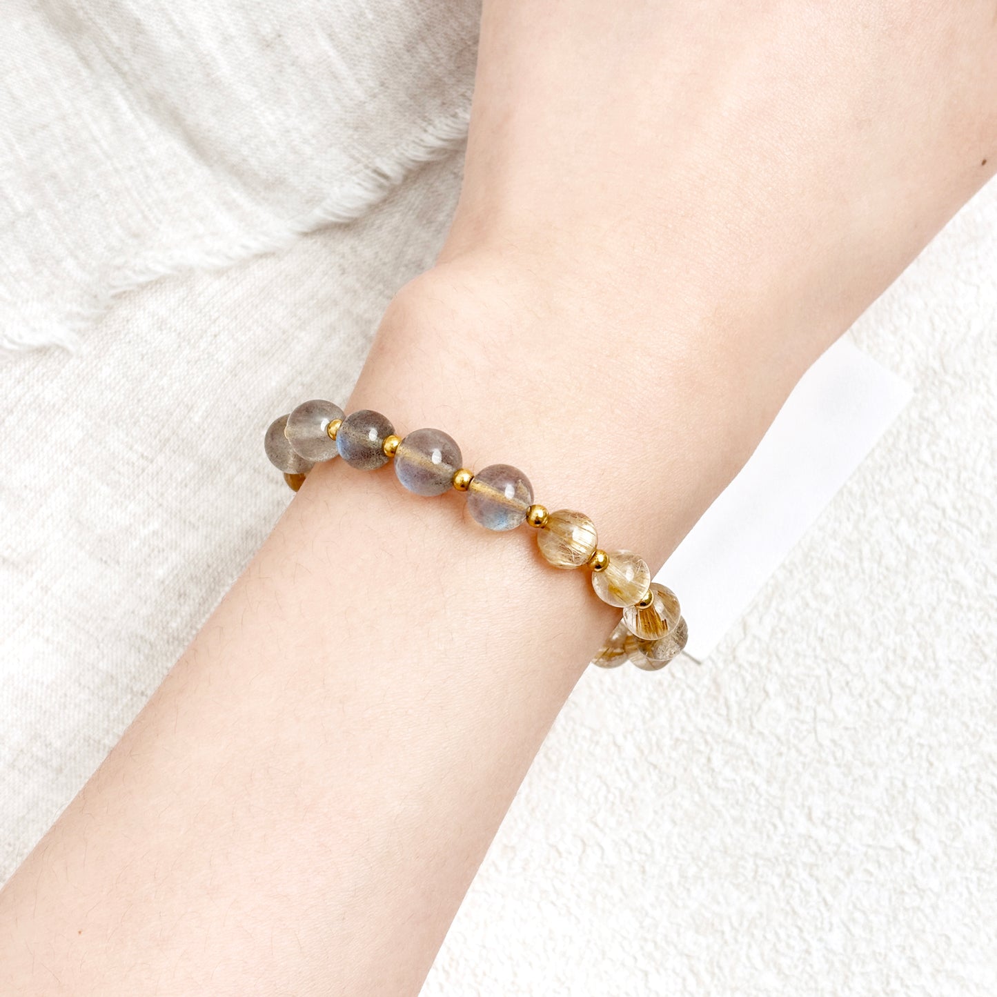 Ethereal Starlace - Labradorite & Golden Rutilated Quartz Bracelet
