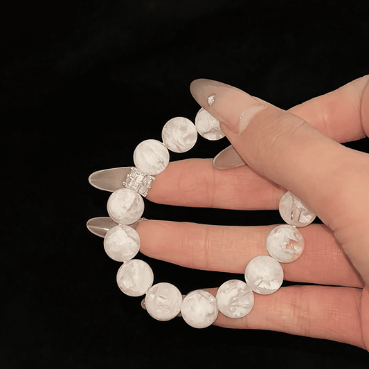 Frost Whisper - Snowflake Phantom Quartz & Silver Bracelet