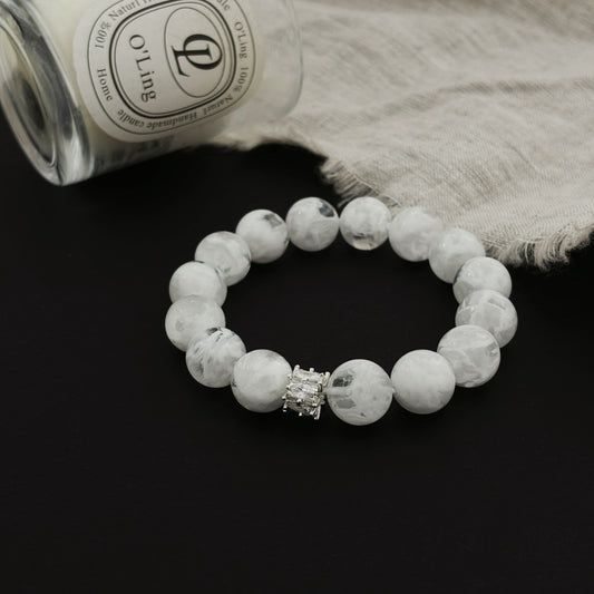 Frost Whisper - Snowflake Phantom Quartz & Silver Bracelet