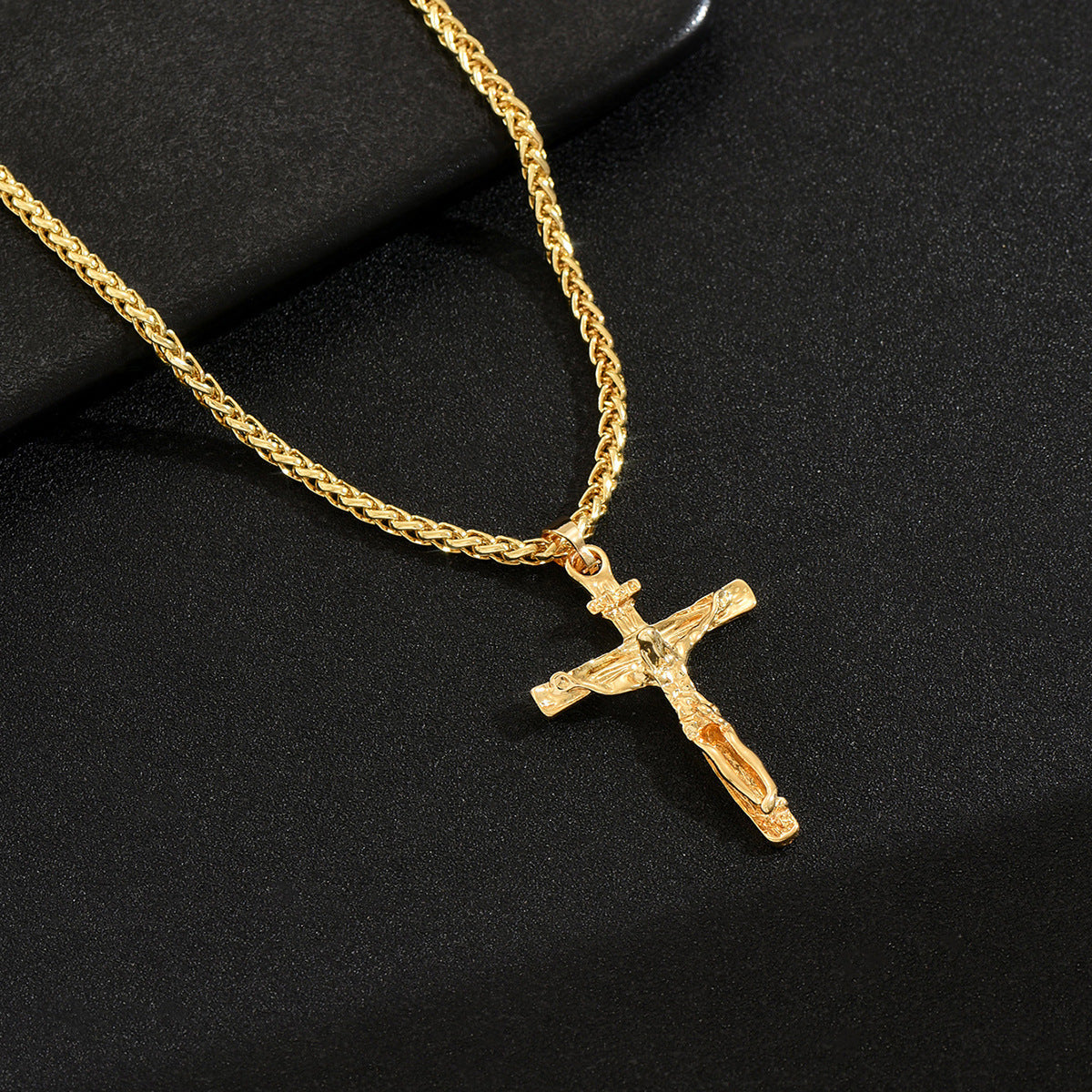 Golden Crucifix Rope Chain Necklace