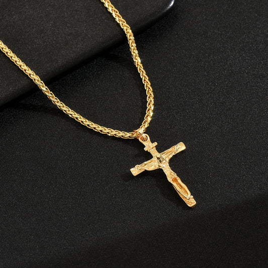 Golden Crucifix Rope Chain Necklace