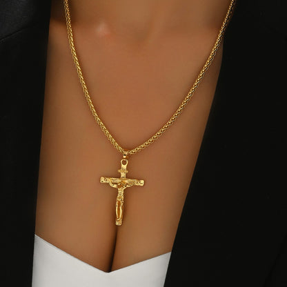 Golden Crucifix Rope Chain Necklace