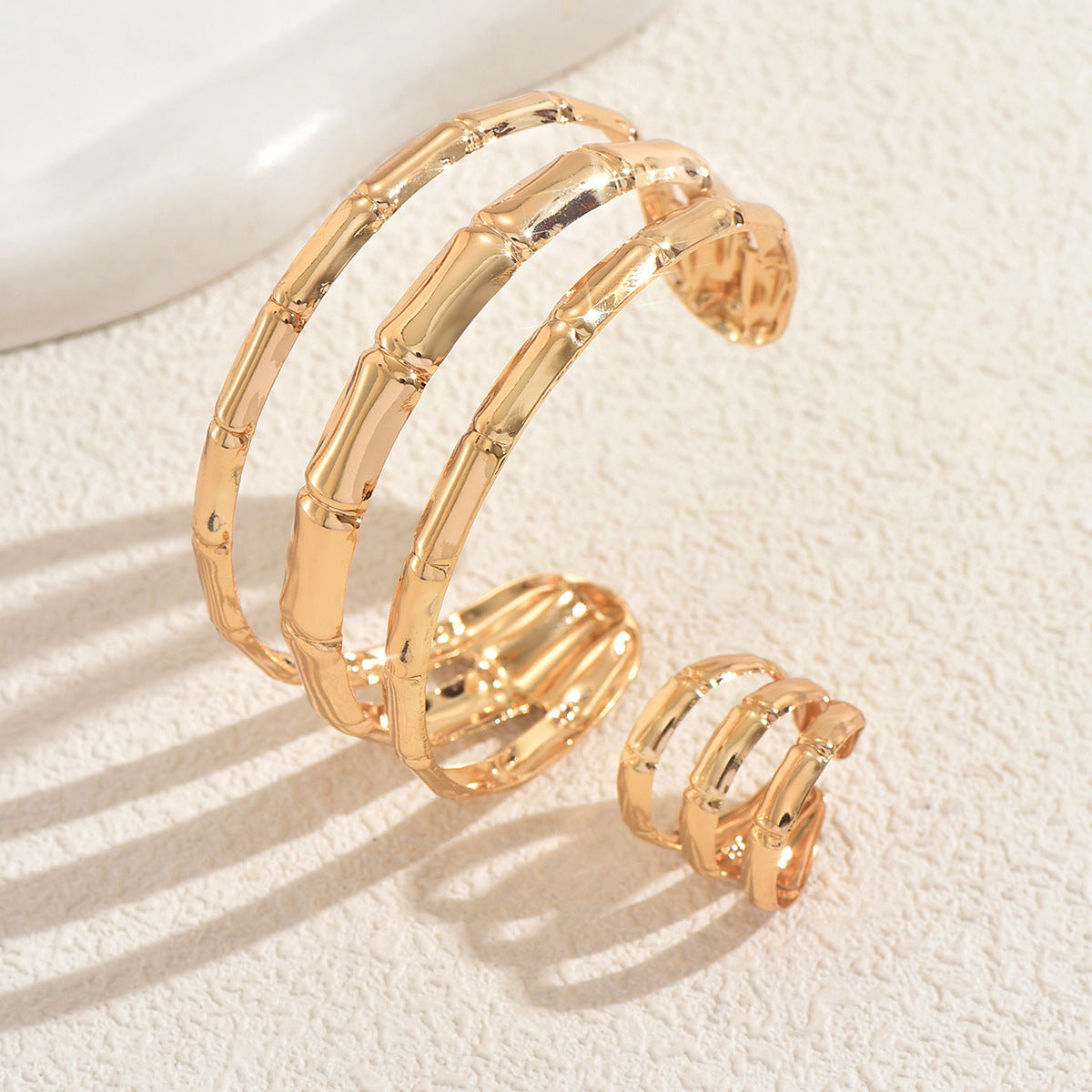 Bamboo Gleam – Bracelet & Ring Set