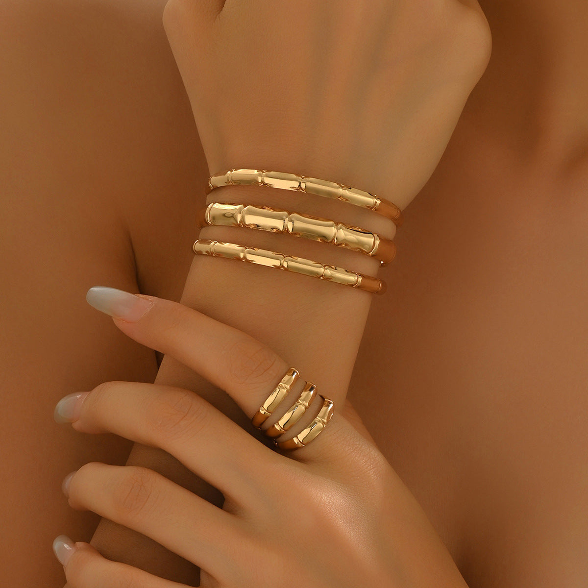 Bamboo Gleam – Bracelet & Ring Set