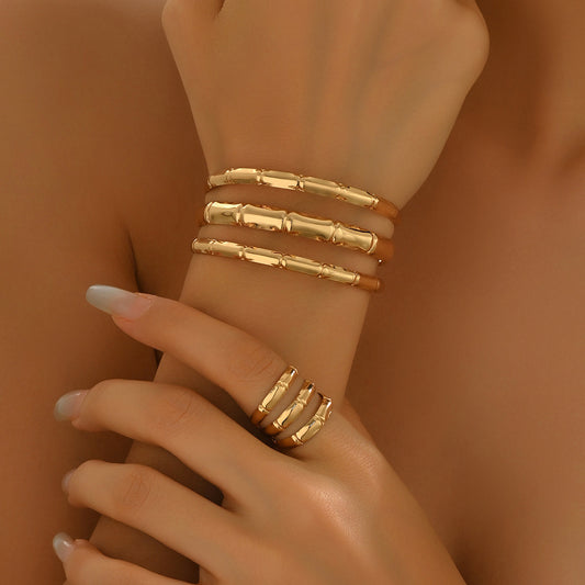 Bamboo Gleam – Bracelet & Ring Set