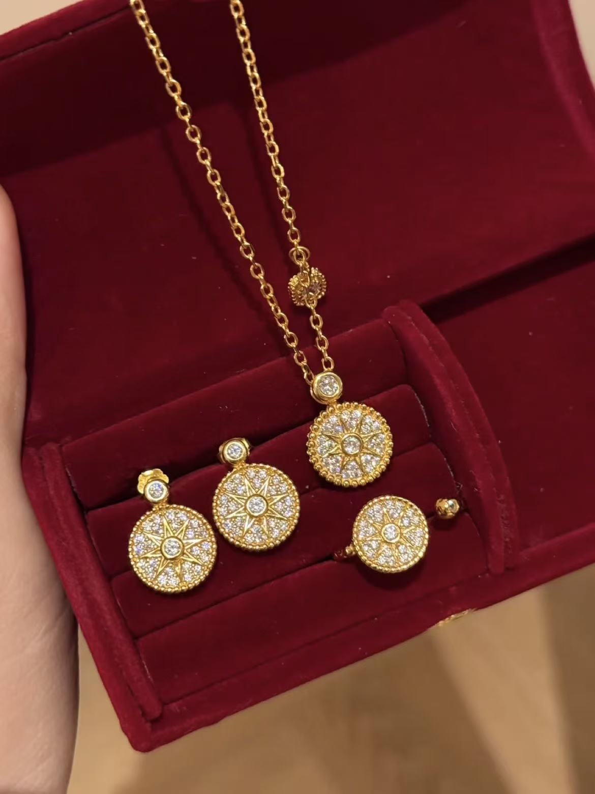 Golden Halo – 18K Gold Plated Sterling Silver Necklace, Earrings & Adjustable Ring