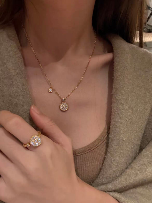 Golden Halo – 18K Gold Plated Sterling Silver Necklace, Earrings & Adjustable Ring