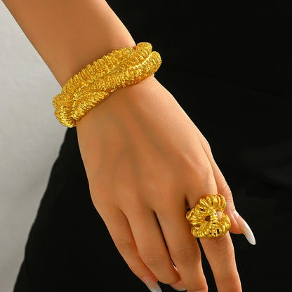 Golden Ripple – 18K Gold Plated Textured Bracelet & Ring Set