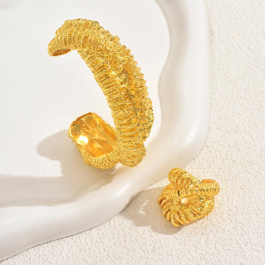 Golden Ripple – 18K Gold Plated Textured Bracelet & Ring Set