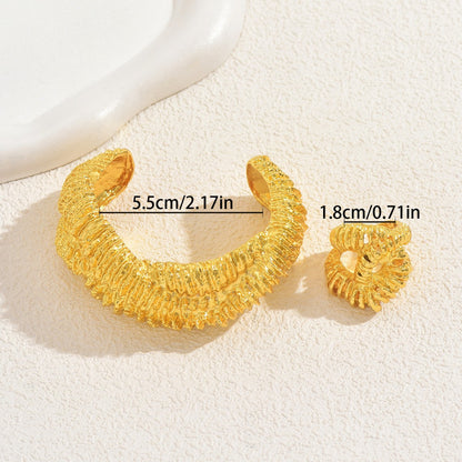 Golden Ripple – 18K Gold Plated Textured Bracelet & Ring Set