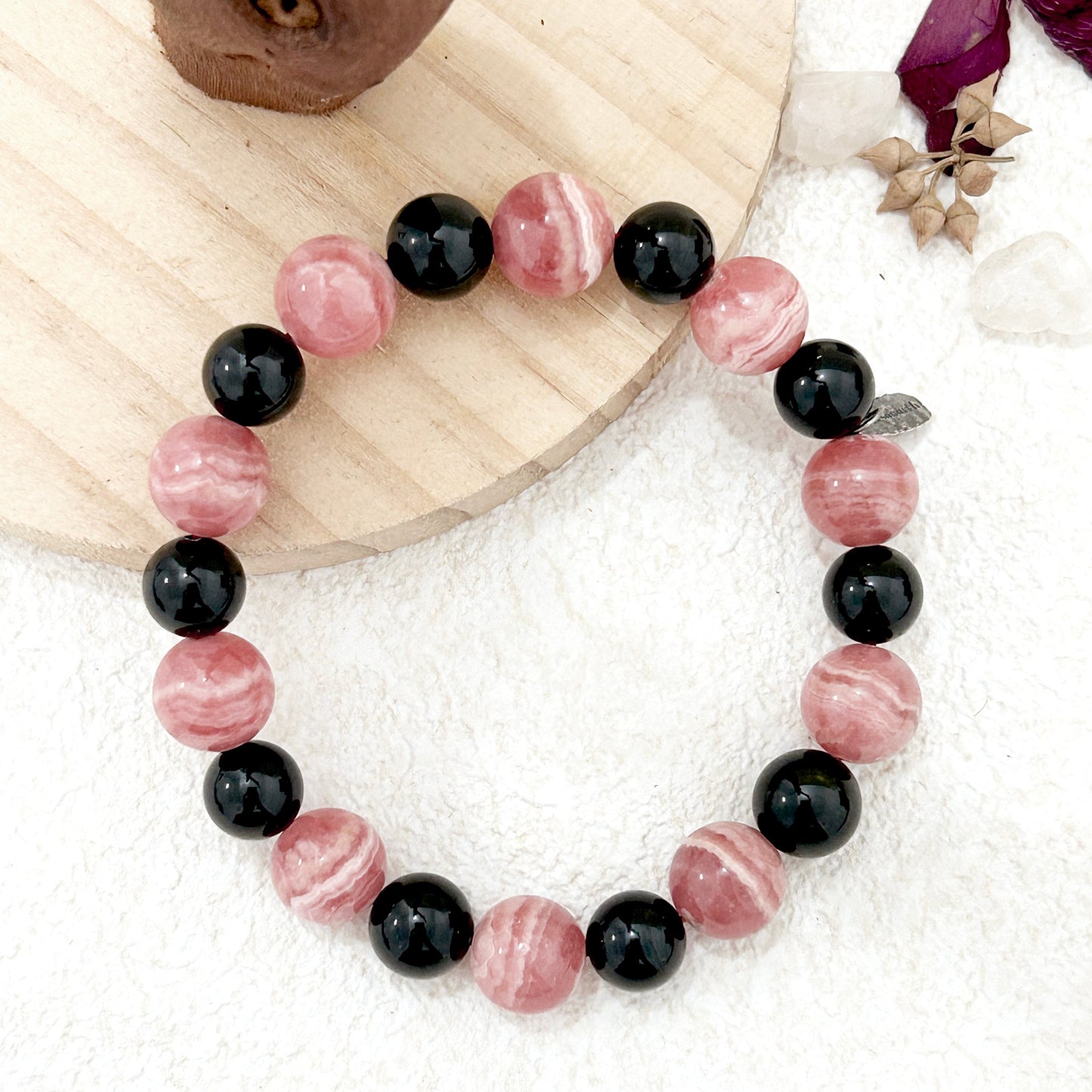 Heartfire – Rhodochrosite & Black Tourmaline Bracelet