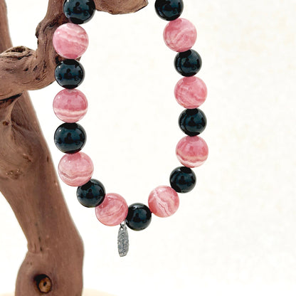 Heartfire – Rhodochrosite & Black Tourmaline Bracelet