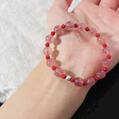 Intent in Rose - Strawberry Quartz & Cinnabar Bracelet