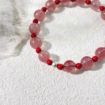 Intent in Rose - Strawberry Quartz & Cinnabar Bracelet