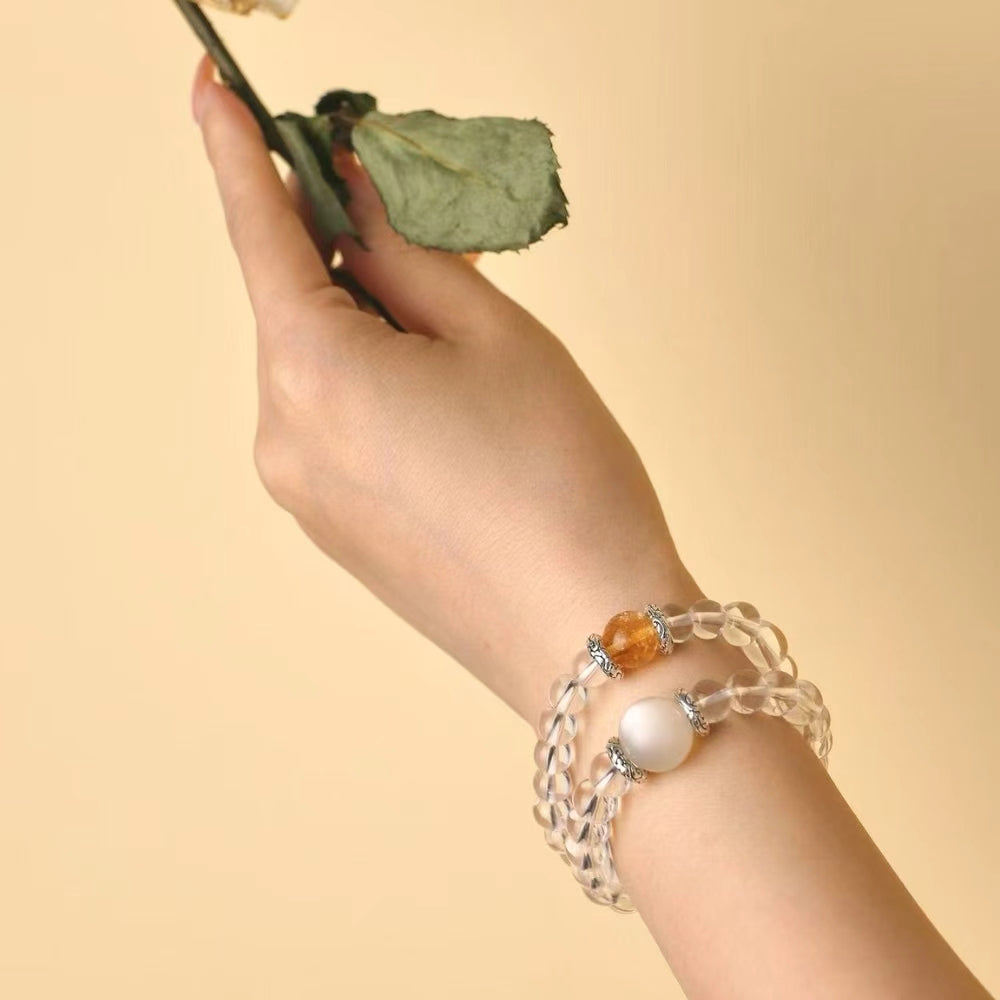 Iris & Ophelia - Pure Clear Quartz, Golden Azeztulite & Moonstone Stacking Bracelets