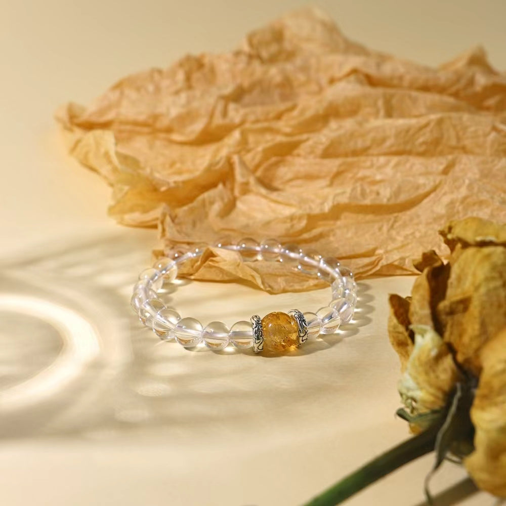 Iris & Ophelia - Pure Clear Quartz, Golden Azeztulite & Moonstone Stacking Bracelets