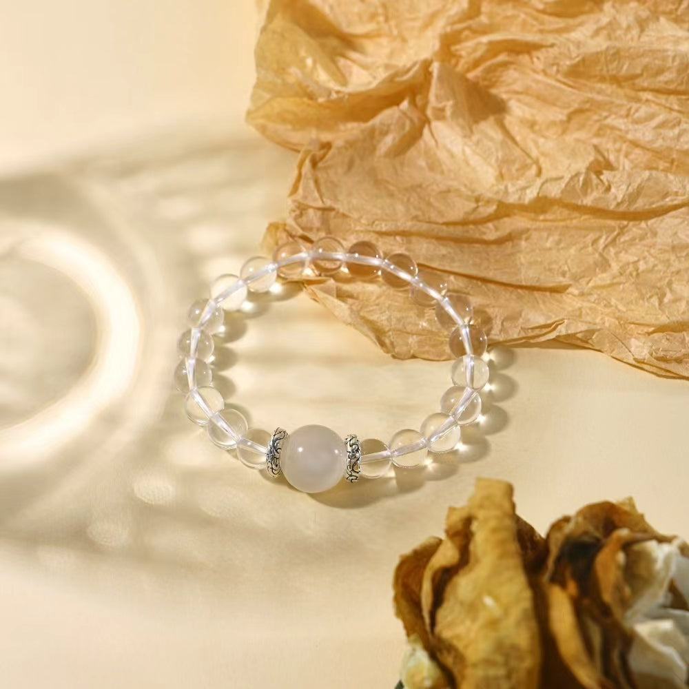 Iris & Ophelia - Pure Clear Quartz, Golden Azeztulite & Moonstone Stacking Bracelets