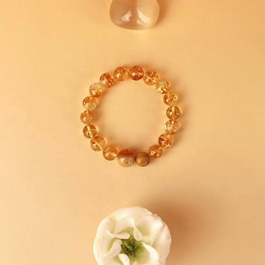 Scene - Golden Azeztulite Quartz, Hematoid Quartz & Sandalwood Bracelet
