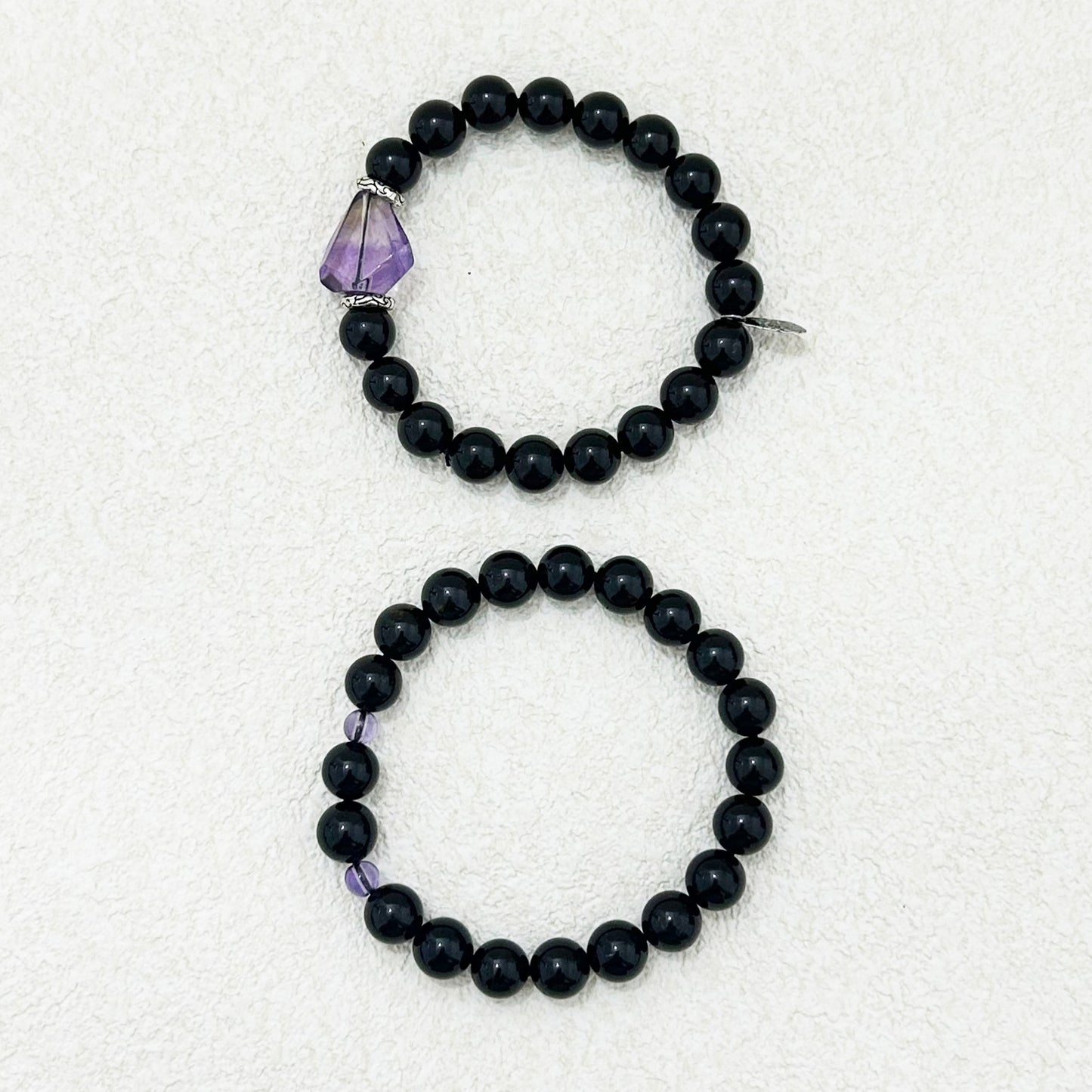 Luminous Whispers – Black Tourmaline & Amethyst Bracelet