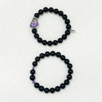 Luminous Whispers – Black Tourmaline & Amethyst Bracelet