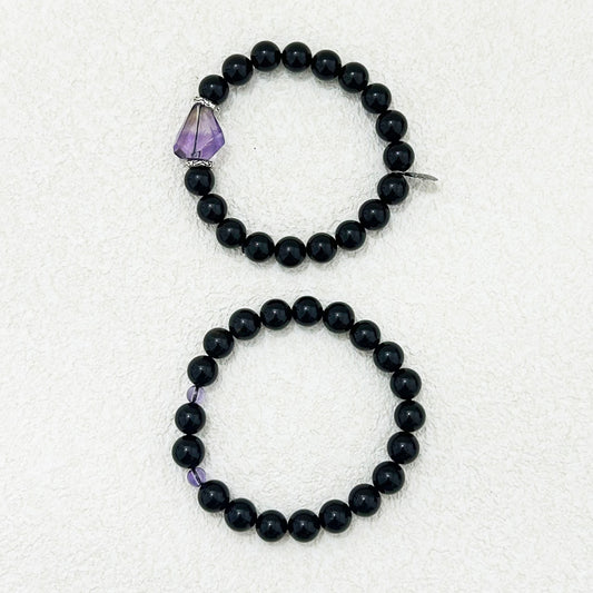 Luminous Whispers – Black Tourmaline & Amethyst Bracelet