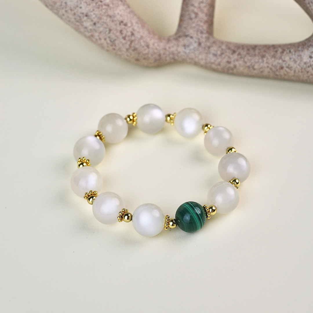 Luna - White Moonstone &  Malachite Bracelet