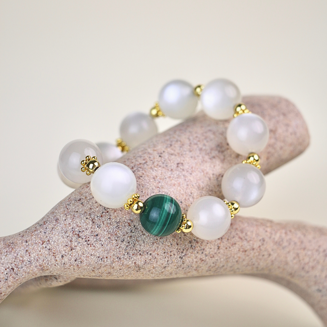 Luna - White Moonstone &  Malachite Bracelet