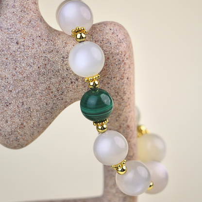 Luna - White Moonstone &  Malachite Bracelet