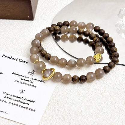 Lunar Oud - Grey Moonstone & Agarwood Bracelet