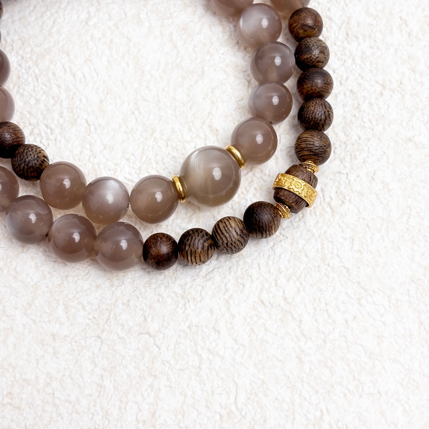 Lunar Oud - Grey Moonstone & Agarwood Bracelet