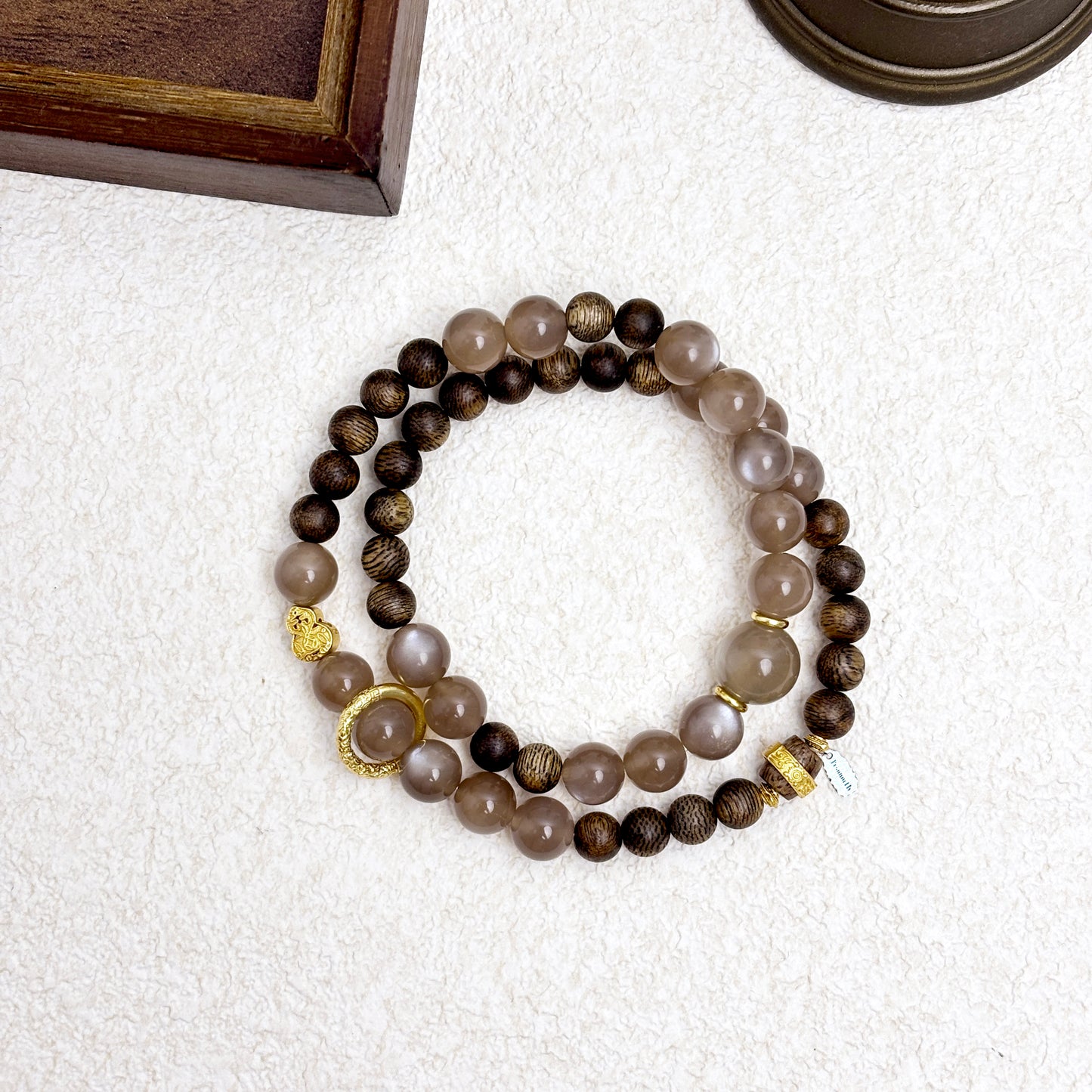 Lunar Oud - Grey Moonstone & Agarwood Bracelet