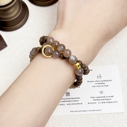 Lunar Oud - Grey Moonstone & Agarwood Bracelet