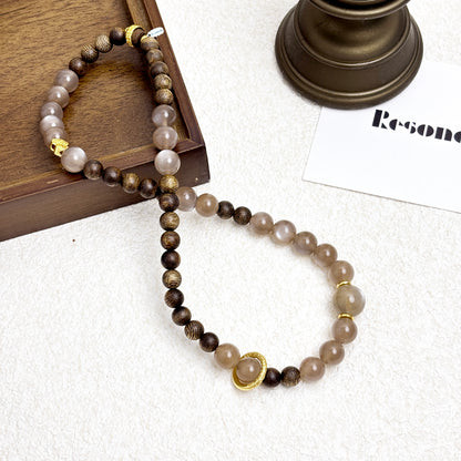 Lunar Oud - Grey Moonstone & Agarwood Bracelet