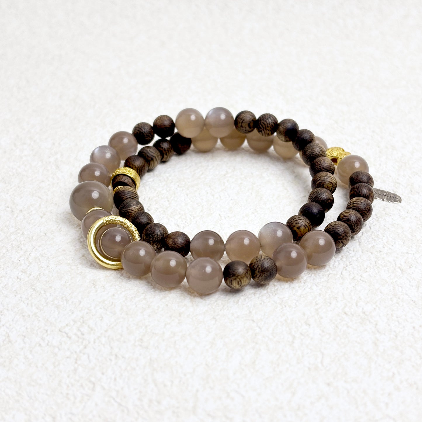 Lunar Oud - Grey Moonstone & Agarwood Bracelet