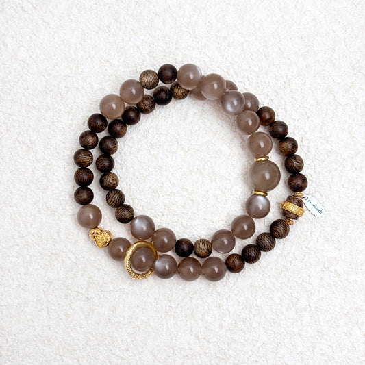 Lunar Oud - Grey Moonstone & Agarwood Bracelet