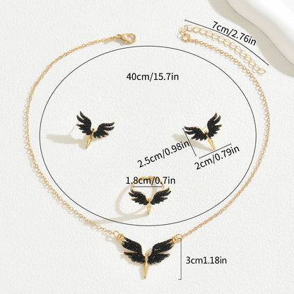 Midnight Wing Trio Set – Necklace, Ring & Earrings Set