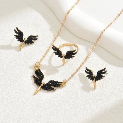 Midnight Wing Trio Set – Necklace, Ring & Earrings Set