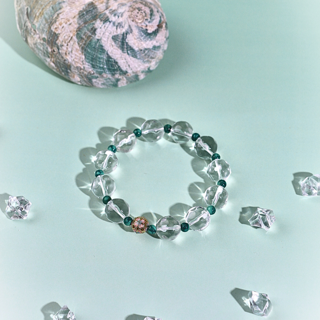 Mint - Faceted Clear Quartz Beads & Turquoise Bracelet