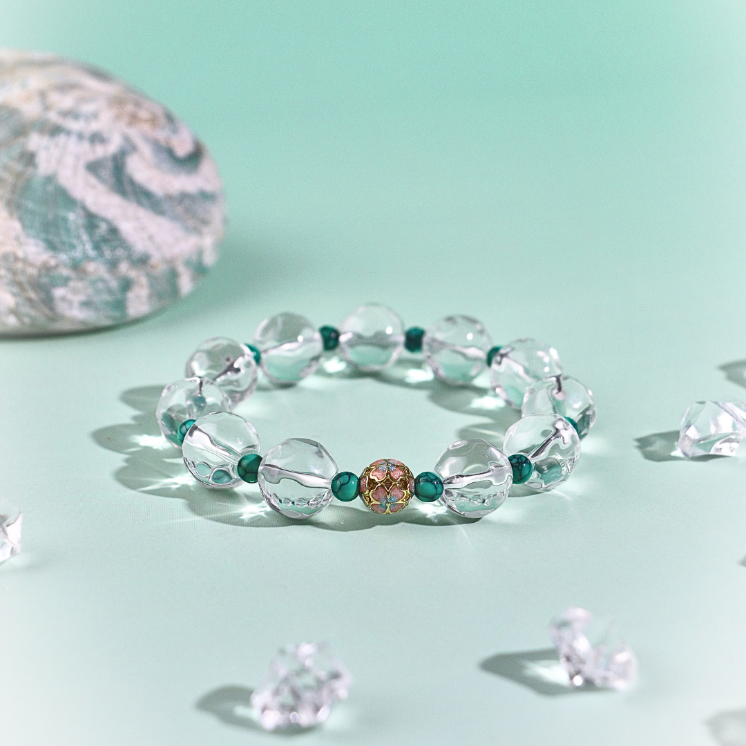 Mint - Faceted Clear Quartz Beads & Turquoise Bracelet