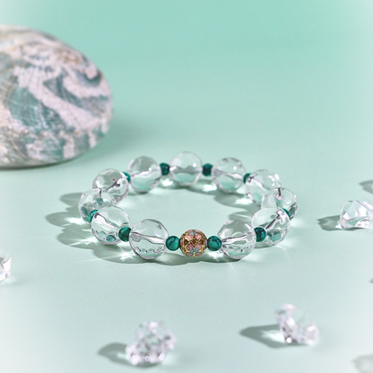 Mint - Faceted Clear Quartz Beads & Turquoise Bracelet