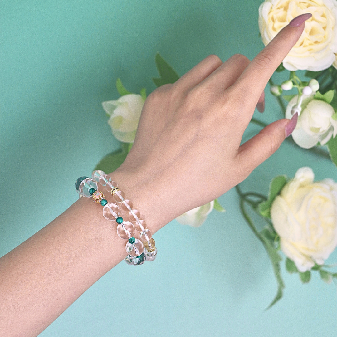 Mint - Faceted Clear Quartz Beads & Turquoise Bracelet