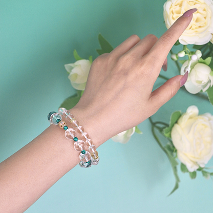 Mint - Faceted Clear Quartz Beads & Turquoise Bracelet
