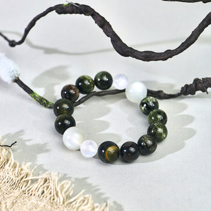Mistbound Ridge - Cat's Eye Tourmaline, Moonstone & Tiger's Eye Bracelet