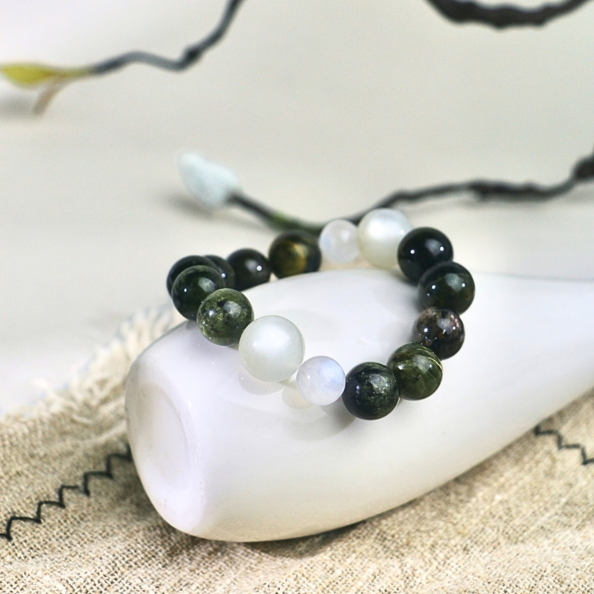 Mistbound Ridge - Cat's Eye Tourmaline, Moonstone & Tiger's Eye Bracelet