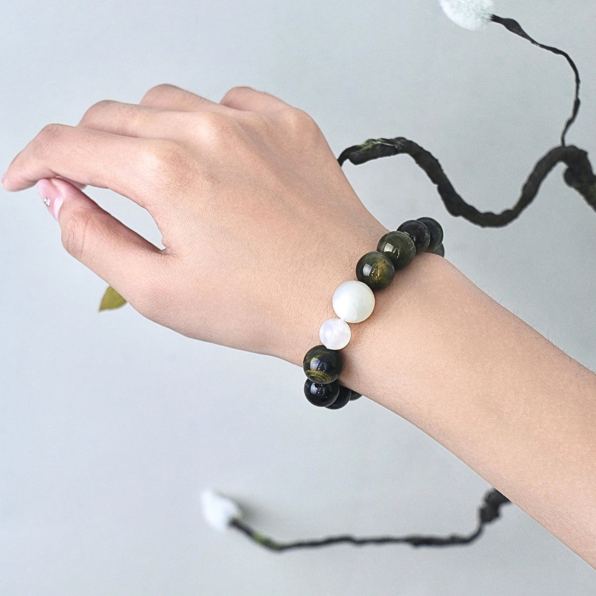 Mistbound Ridge - Cat's Eye Tourmaline, Moonstone & Tiger's Eye Bracelet