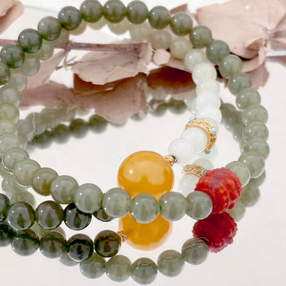 Mist of Jade – Jade, Amber & Red Agate Bracelet