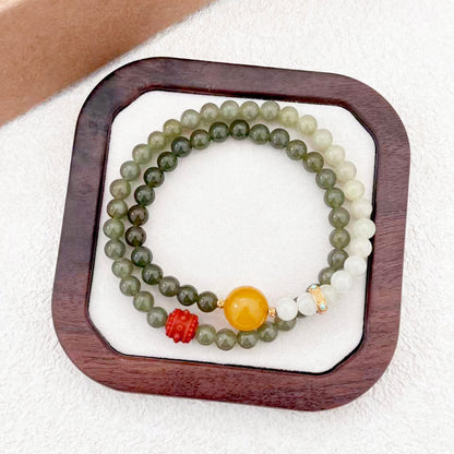 Mist of Jade – Jade, Amber & Red Agate Bracelet