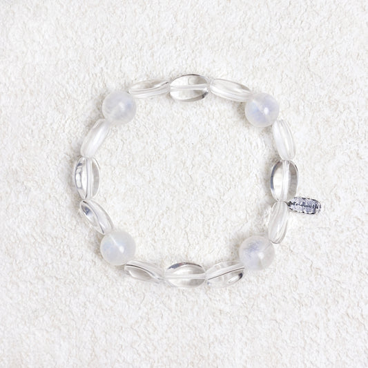 Moon Veil - White Moonstone & Clear Quartz Bracelet