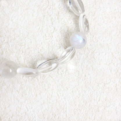 Moon Veil - White Moonstone & Clear Quartz Bracelet